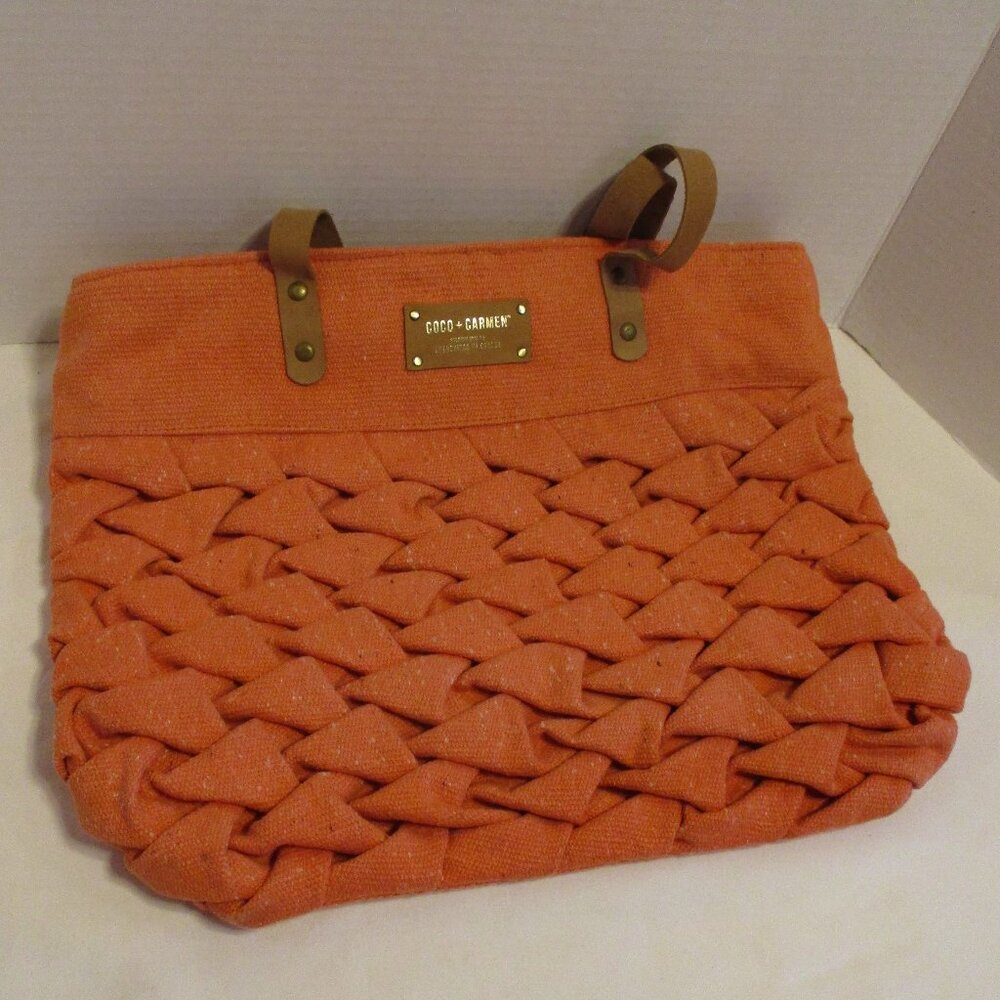 Coco Carman Bag Woman Large 16x13x5 Orange Tan Top Zip Shoulder Bag With Handles